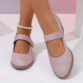 Escarpins à talons hauts et épais roses Chaussures à la mode simples à velcro